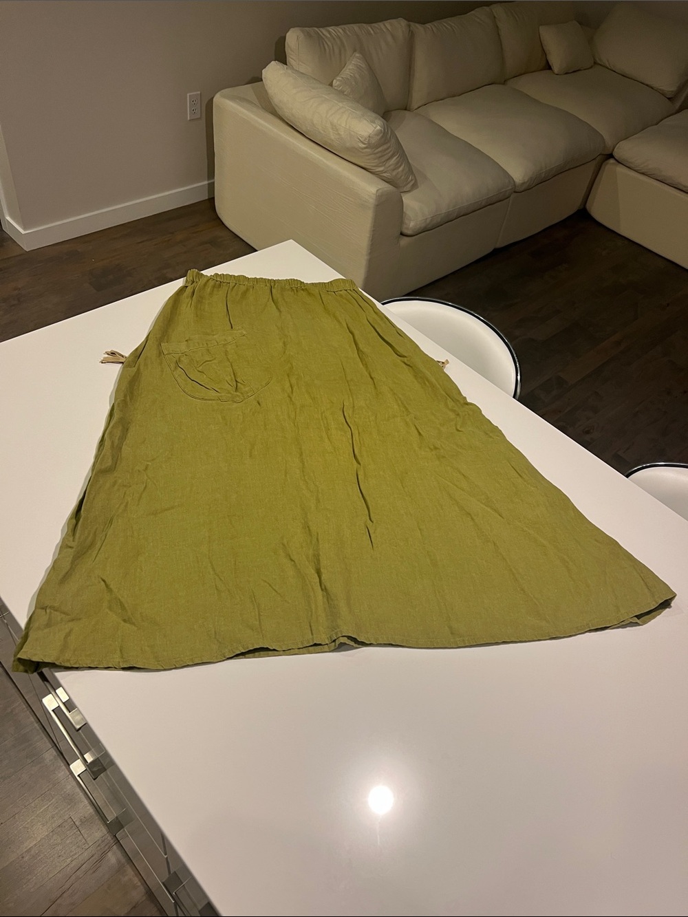 FLAX 100% linen flowy muted olive green maxi skirt size small